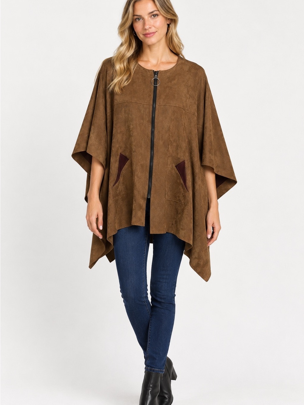 Suede boho poncho IC by Connie brown faux leather western cape jacket sz M